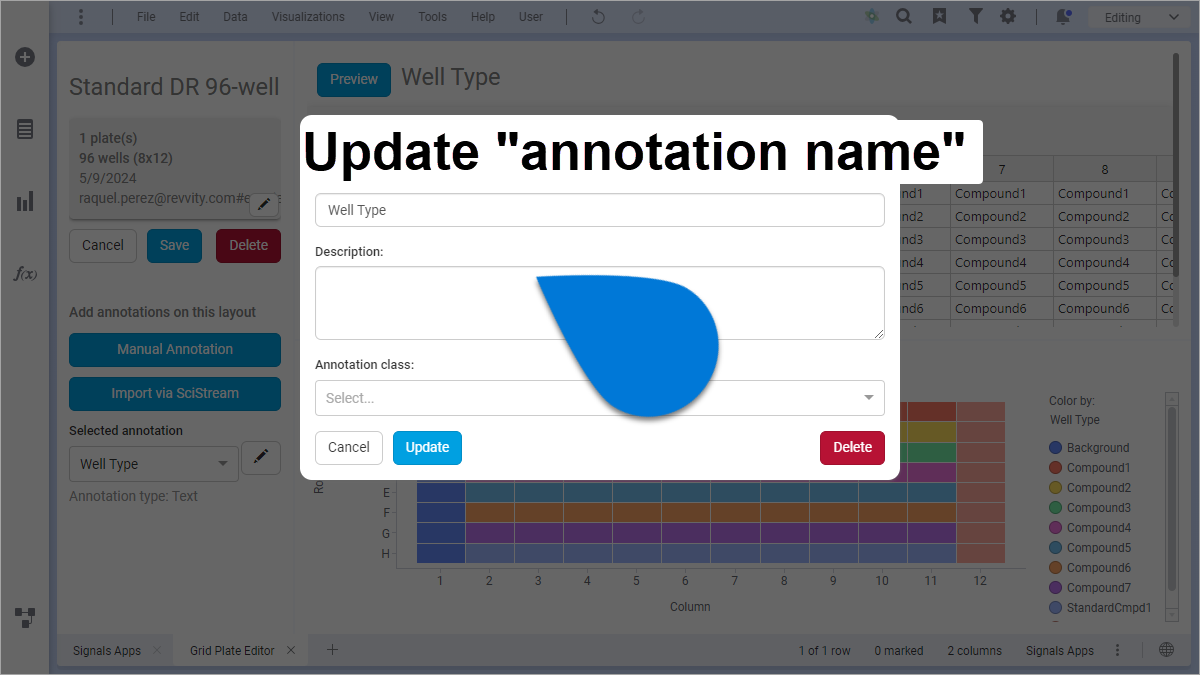 Edit an annotation of a plate design from the Grid Plate Editor app ...