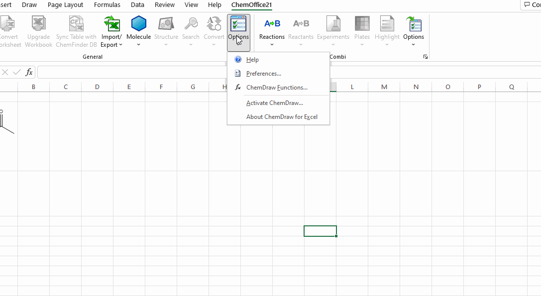 ChemDraw for Excel structures are exported as images using the Copy as